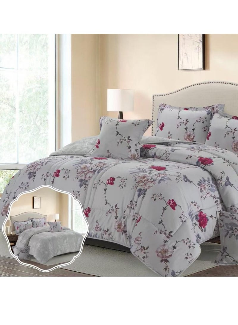 بلو سكاي مفرش سرير نفرين فخم من المايكروفايبر 100% ، غطاء سرير ، قابل للإستخدام على الوجهين، طقم مفارش بحشوة دبل  ، طقم نوم يتكون من 6 قطع ( مفرش بحشوة + شرشف مطاط للمرتبة + واقي مخدة + كيس مخدة + وسادة مربعة + كيس للوسادة المربعة  ) مقاس المفرش 240X260 سم ومقاس المغاط 200x200 سم ( اللون نفس الصورة) - Image 5